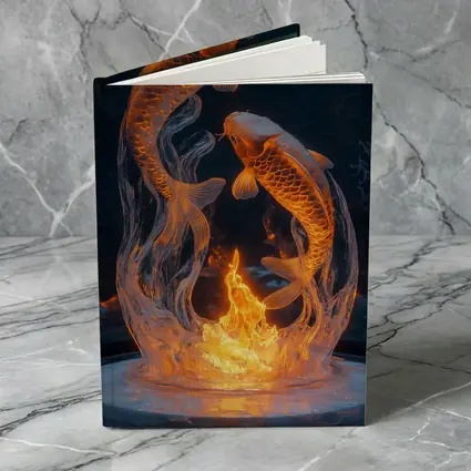 Koi Fish Fire Ice Sculpture Dark Background