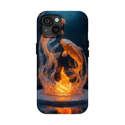 Koi Fish Fire Ice Sculpture Dark Background