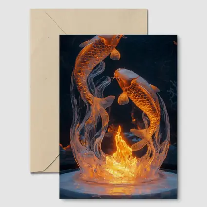 Koi Fish Fire Ice Sculpture Dark Background