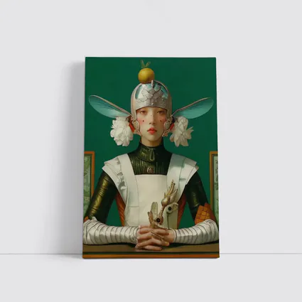 Fantasy Girl Dragonfly Helmet Green Background