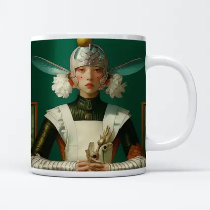 Fantasy Girl Dragonfly Helmet Green Background