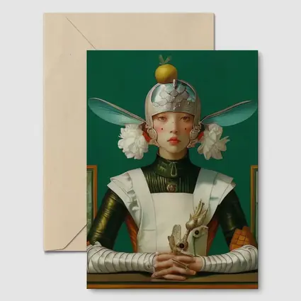 Fantasy Girl Dragonfly Helmet Green Background