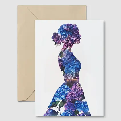 Woman Silhouette Filled With Blue Hydrangeas
