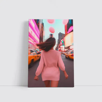 Woman Walking Pink Neon New York City