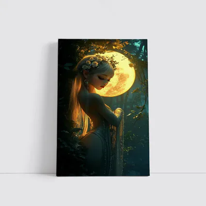 Fantasy Forest Goddess Glowing Full Moon