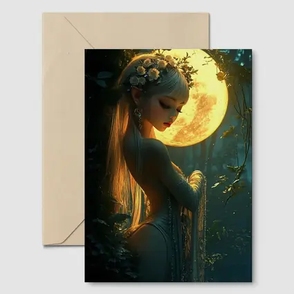 Fantasy Forest Goddess Glowing Full Moon