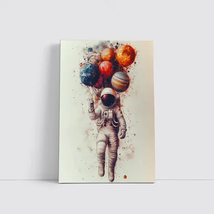Astronaut Floating With Planet Balloons Art