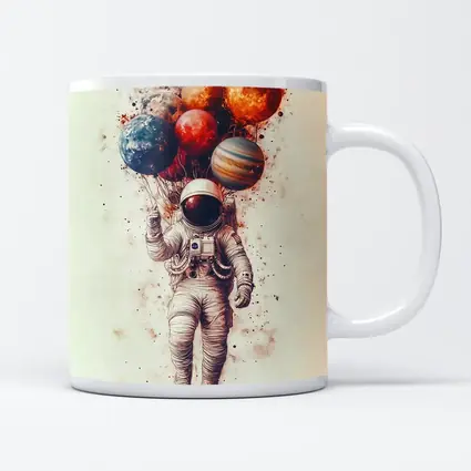 Astronaut Floating With Planet Balloons Art