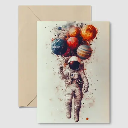 Astronaut Floating With Planet Balloons Art