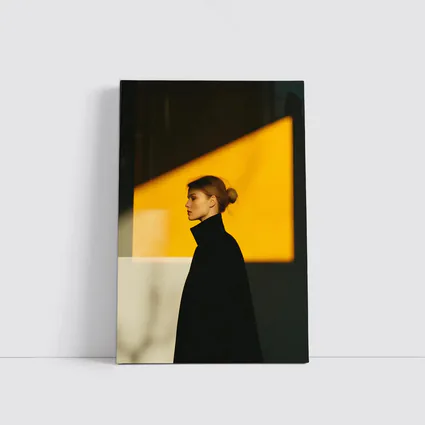Woman Black Turtleneck Yellow Light Minimalist Portrait