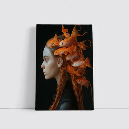 Woman Portrait Goldfish Hair Surreal Dark