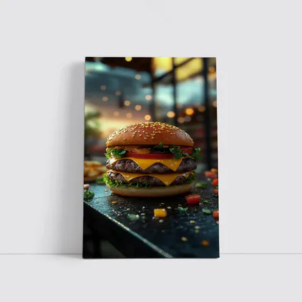 Double Cheeseburger Glowing Restaurant Background
