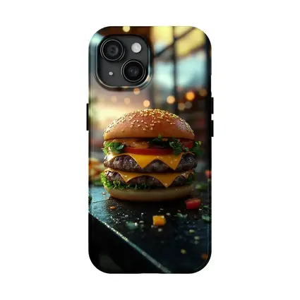 Double Cheeseburger Glowing Restaurant Background