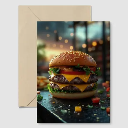 Double Cheeseburger Glowing Restaurant Background