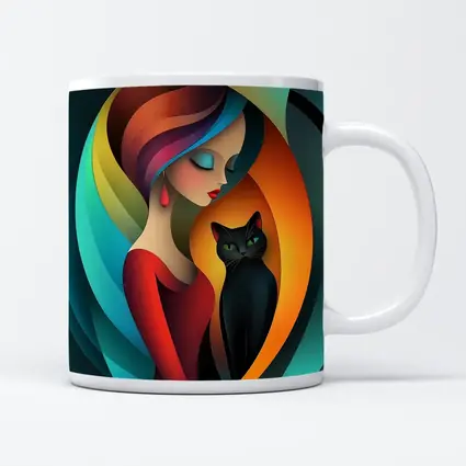 Abstract Woman With Black Cat Colorful Art