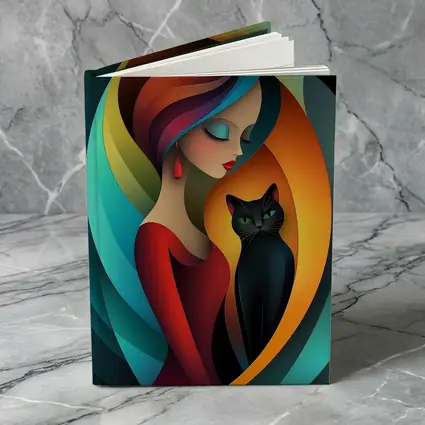 Abstract Woman With Black Cat Colorful Art