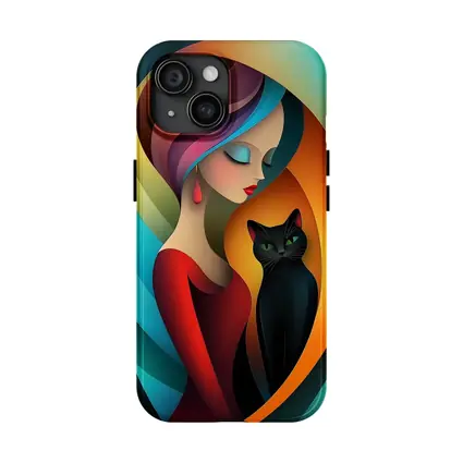 Abstract Woman With Black Cat Colorful Art