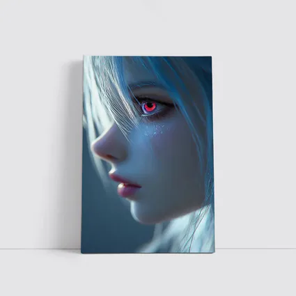 Anime Girl Blue Hair Red Glowing Eye