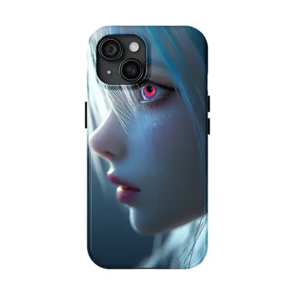 Anime Girl Blue Hair Red Glowing Eye