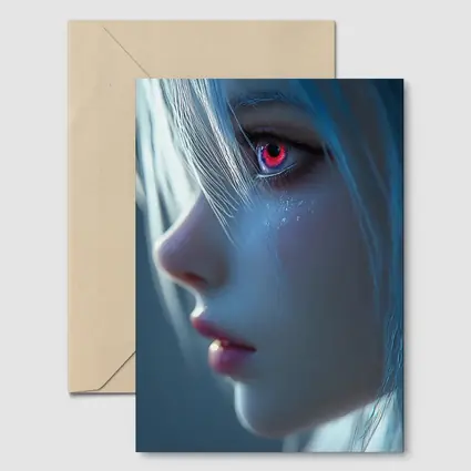 Anime Girl Blue Hair Red Glowing Eye
