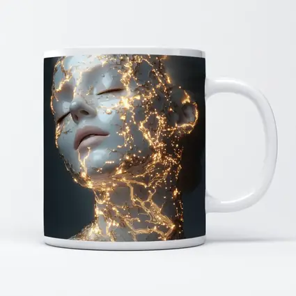 Glowing Gold Veins Woman Gray Background