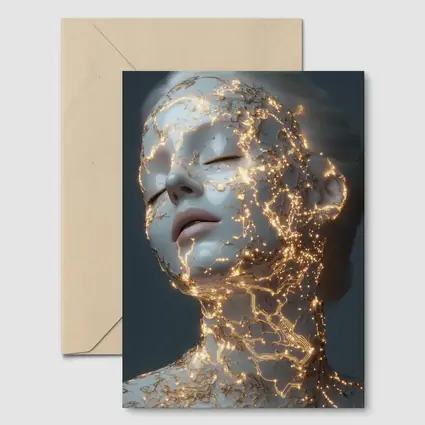 Glowing Gold Veins Woman Gray Background