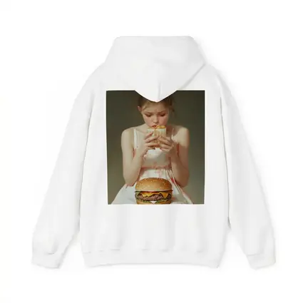 Girl Eating Burger and Fries Portrait