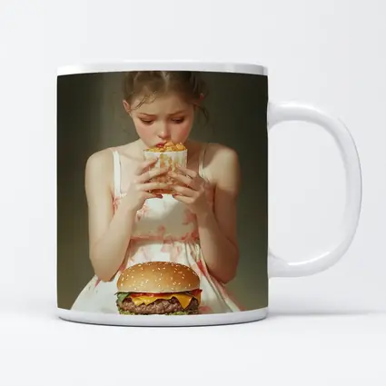 Girl Eating Burger and Fries Portrait