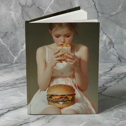 Girl Eating Burger and Fries Portrait
