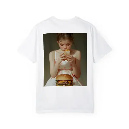 Girl Eating Burger and Fries Portrait