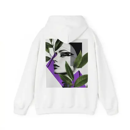 Woman Face Collage Art Green Leaves Purple