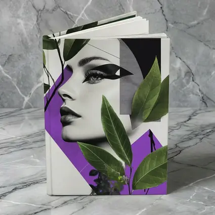 Woman Face Collage Art Green Leaves Purple