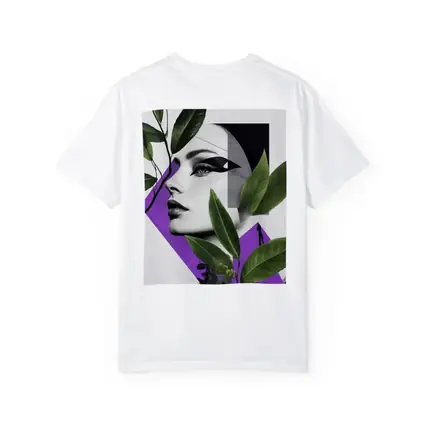 Woman Face Collage Art Green Leaves Purple