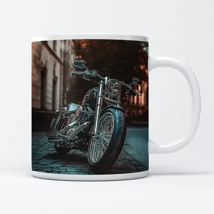 Harley Davidson Chopper On City Cobblestone Street