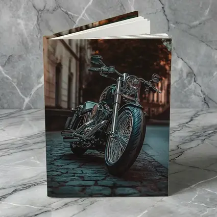 Harley Davidson Chopper On City Cobblestone Street