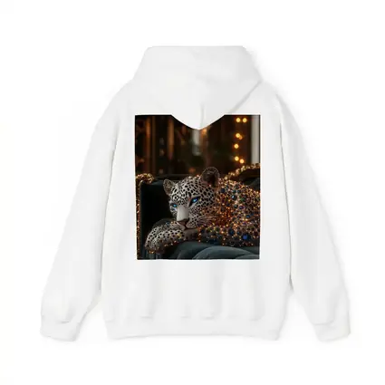 Gold Jeweled Leopard Resting On Velvet Sofa