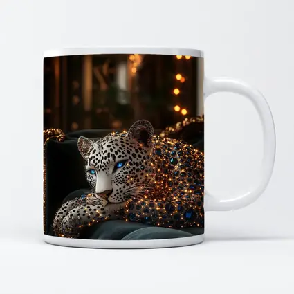Gold Jeweled Leopard Resting On Velvet Sofa
