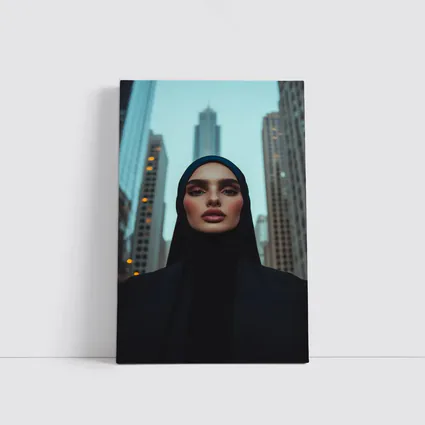 Woman in Hijab City Skyline Portrait