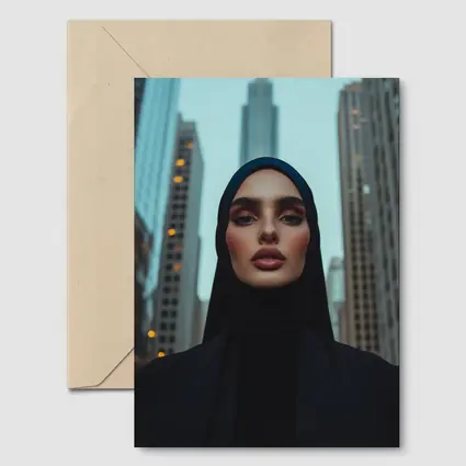 Woman in Hijab City Skyline Portrait