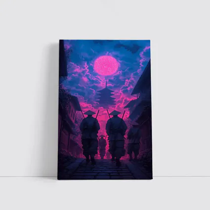 Samurai Warriors Walking Neon Pink Night