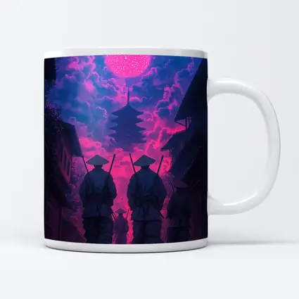 Samurai Warriors Walking Neon Pink Night