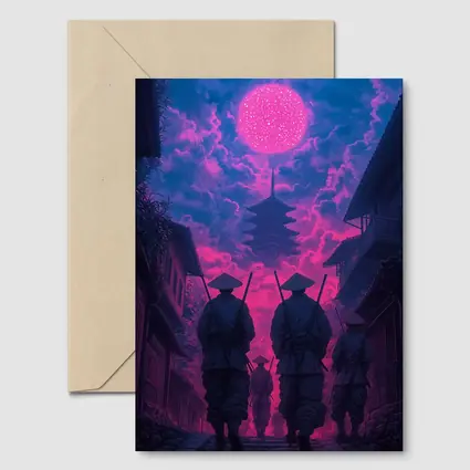 Samurai Warriors Walking Neon Pink Night