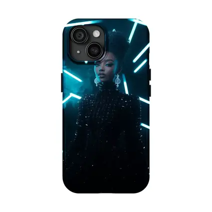 Black Sequin Dress Woman Neon Lights