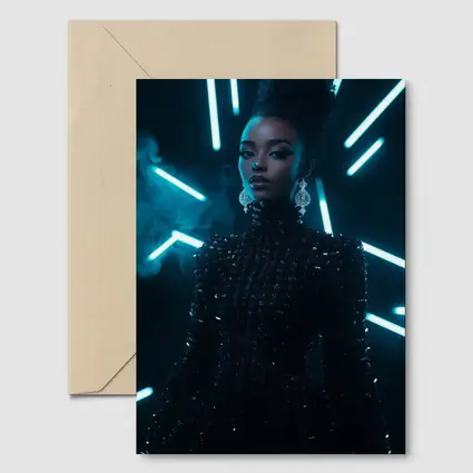 Black Sequin Dress Woman Neon Lights