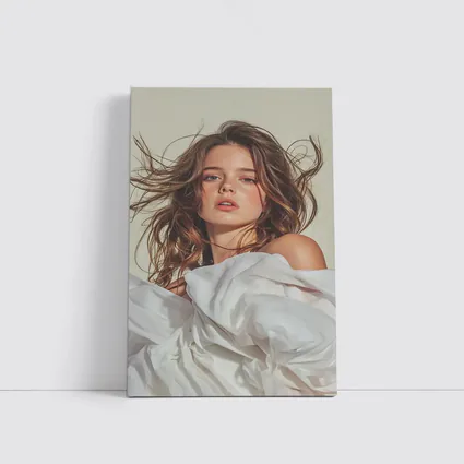 Young Woman White Fabric Flowing Hair Portrait