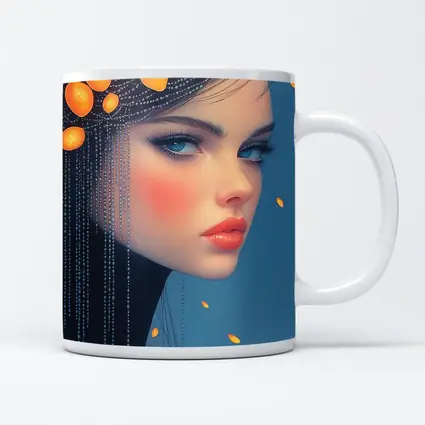 Woman Portrait Orange Fruits Blue Background