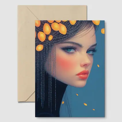 Woman Portrait Orange Fruits Blue Background