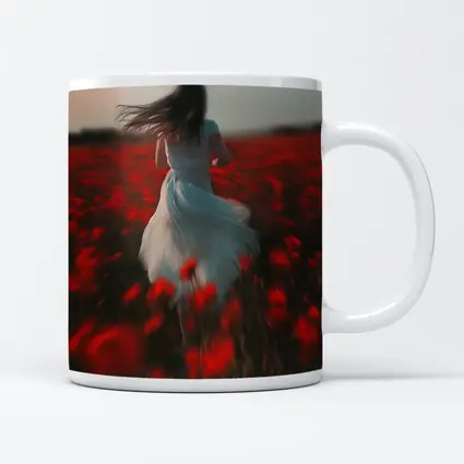 Woman Running Through Red Poppy Field