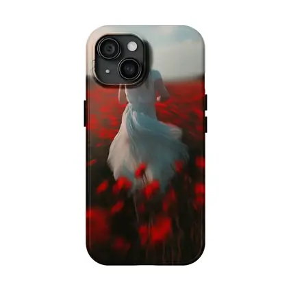 Woman Running Through Red Poppy Field