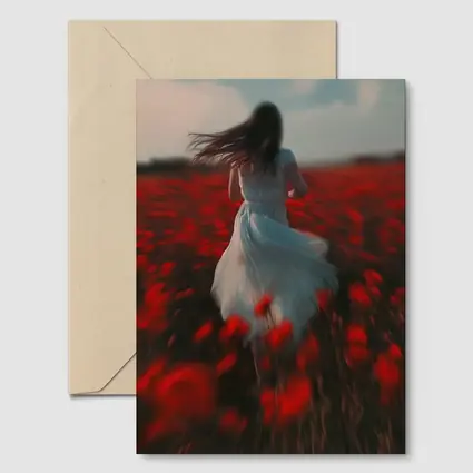 Woman Running Through Red Poppy Field